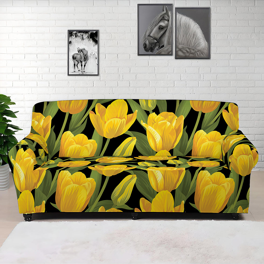 Yellow Tulip Pattern Print Sofa Cover