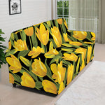 Yellow Tulip Pattern Print Sofa Cover