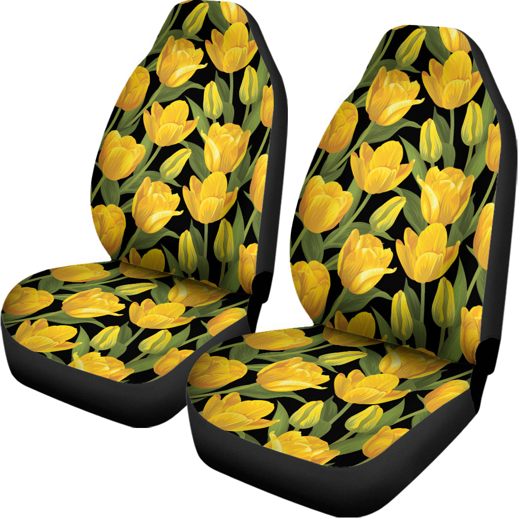 Yellow Tulip Pattern Print Universal Fit Car Seat Covers