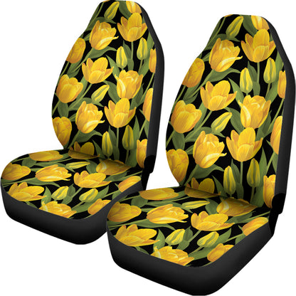 Yellow Tulip Pattern Print Universal Fit Car Seat Covers