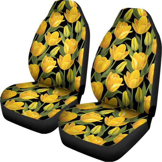 Yellow Tulip Pattern Print Universal Fit Car Seat Covers