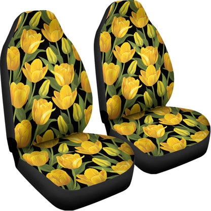 Yellow Tulip Pattern Print Universal Fit Car Seat Covers