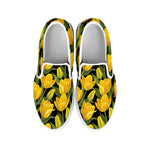 Yellow Tulip Pattern Print White Slip On Shoes