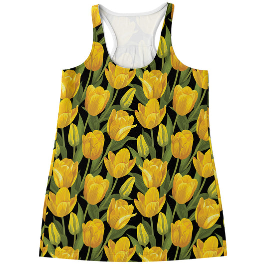 Yellow Tulip Pattern Print Women's Racerback Tank Top