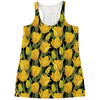 Yellow Tulip Pattern Print Women's Racerback Tank Top