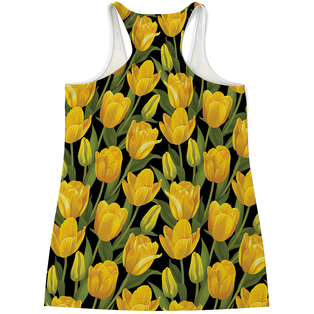 Yellow Tulip Pattern Print Women's Racerback Tank Top