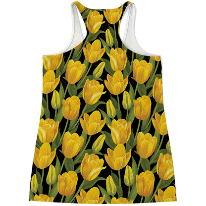 Yellow Tulip Pattern Print Women's Racerback Tank Top