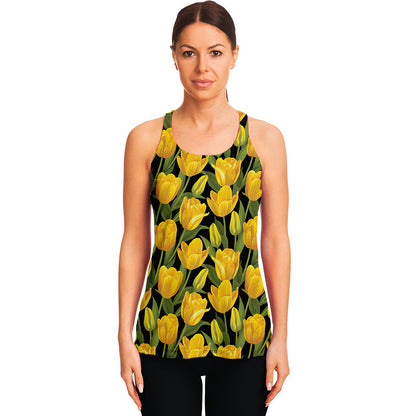 Yellow Tulip Pattern Print Women's Racerback Tank Top