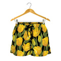 Yellow Tulip Pattern Print Women's Shorts