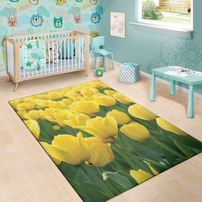 Yellow Tulip Print Area Rug