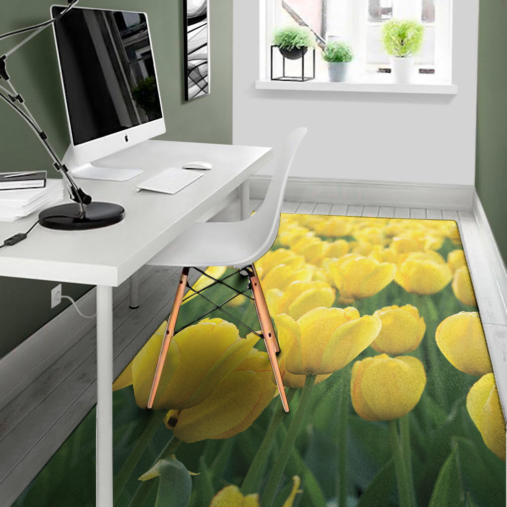 Yellow Tulip Print Area Rug
