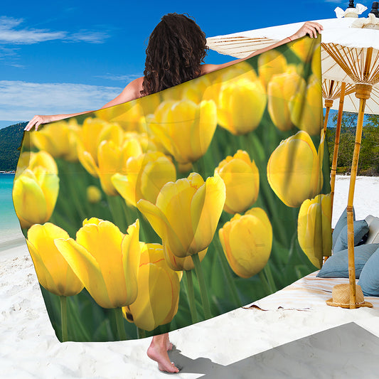 Yellow Tulip Print Beach Sarong Wrap