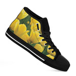 Yellow Tulip Print Black High Top Shoes