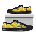 Yellow Tulip Print Black Low Top Sneakers