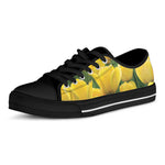 Yellow Tulip Print Black Low Top Shoes