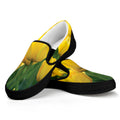 Yellow Tulip Print Black Slip On Sneakers
