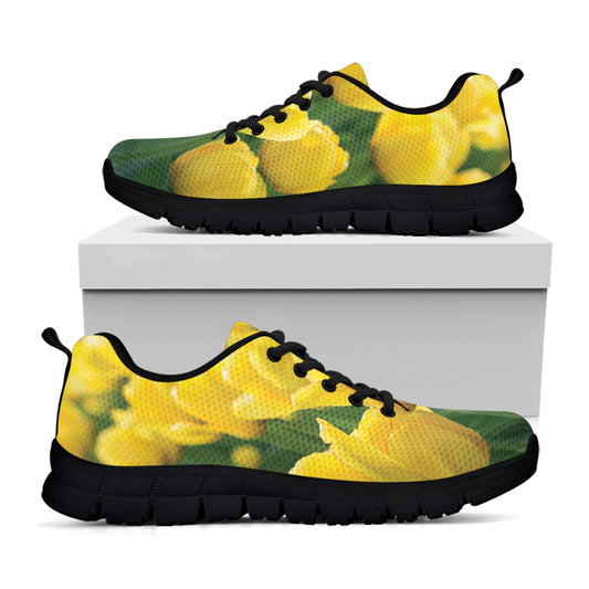 Yellow Tulip Print Black Sneakers