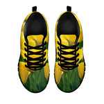 Yellow Tulip Print Black Sneakers