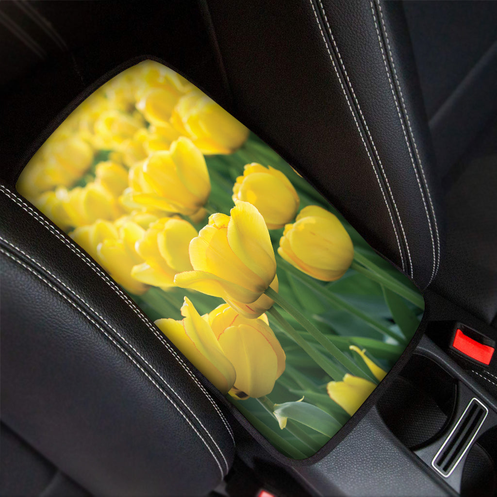 Yellow Tulip Print Car Center Console Cover