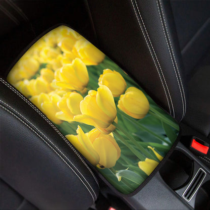 Yellow Tulip Print Car Center Console Cover