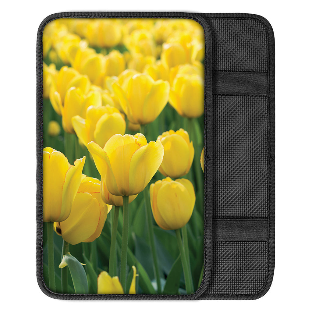 Yellow Tulip Print Car Center Console Cover