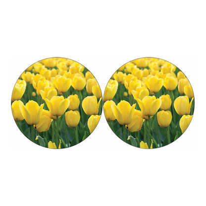 Yellow Tulip Print Car Coasters