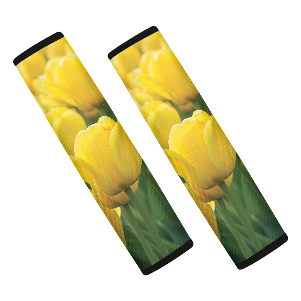 Yellow Tulip Print Car Seat Belt Covers