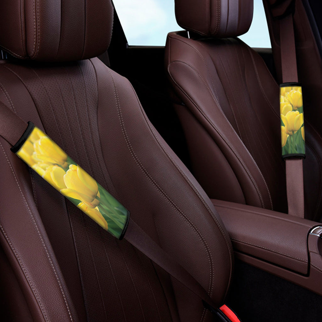 Yellow Tulip Print Car Seat Belt Covers