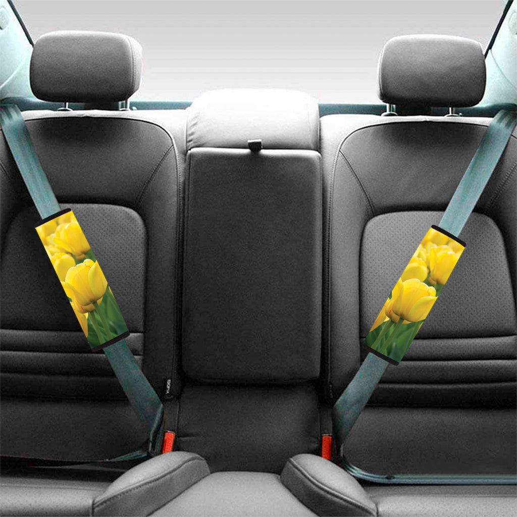 Yellow Tulip Print Car Seat Belt Covers