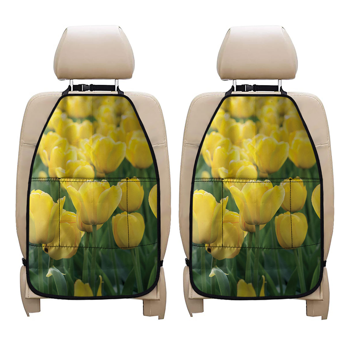 Yellow Tulip Print Car Seat Organizers