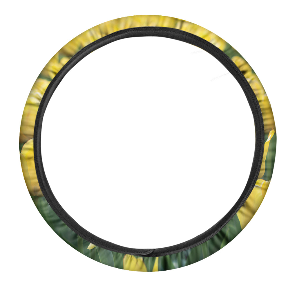 Yellow Tulip Print Car Steering Wheel Cover