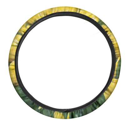 Yellow Tulip Print Car Steering Wheel Cover