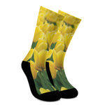 Yellow Tulip Print Crew Socks