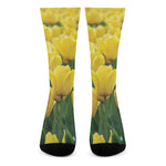 Yellow Tulip Print Crew Socks