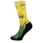 Yellow Tulip Print Crew Socks
