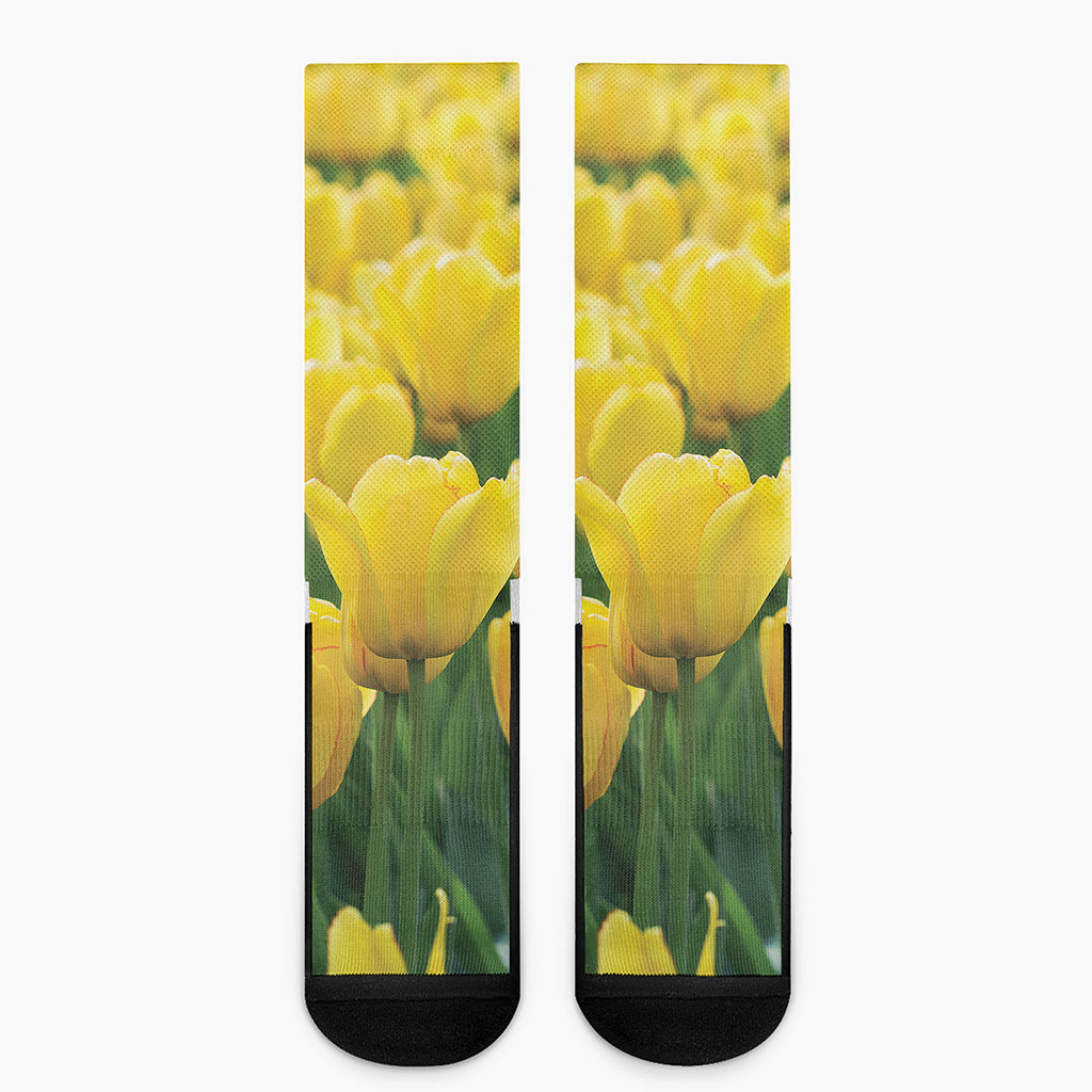 Yellow Tulip Print Crew Socks