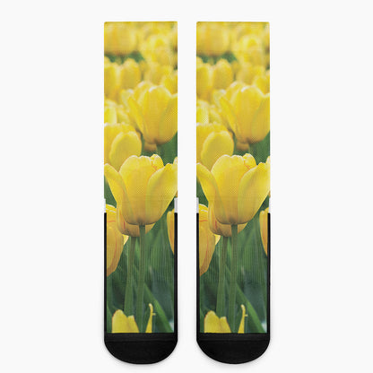 Yellow Tulip Print Crew Socks
