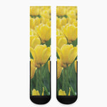 Yellow Tulip Print Crew Socks
