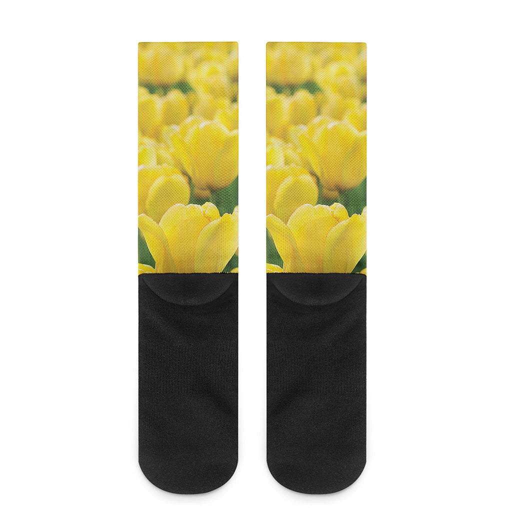 Yellow Tulip Print Crew Socks