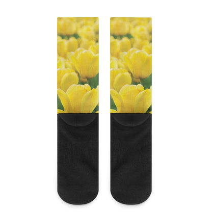 Yellow Tulip Print Crew Socks