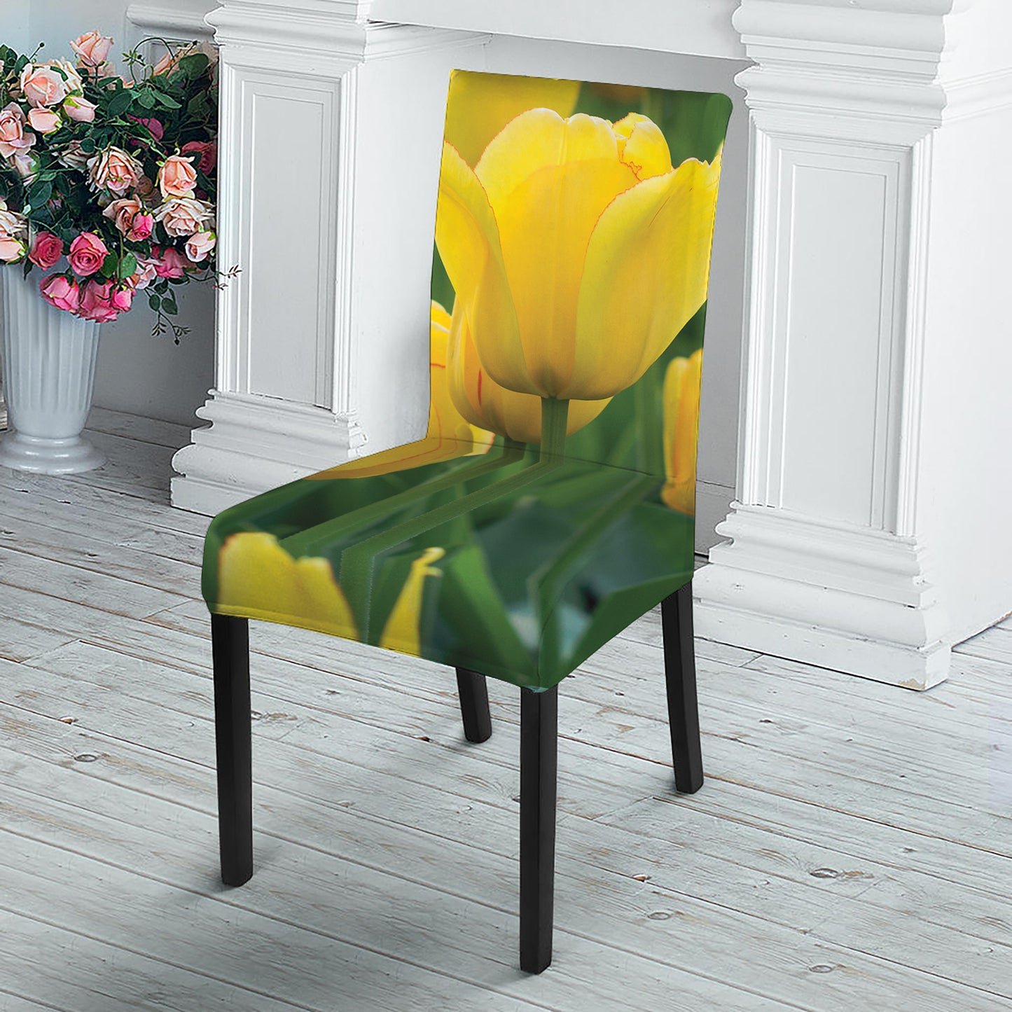 Yellow Tulip Print Dining Chair Slipcover