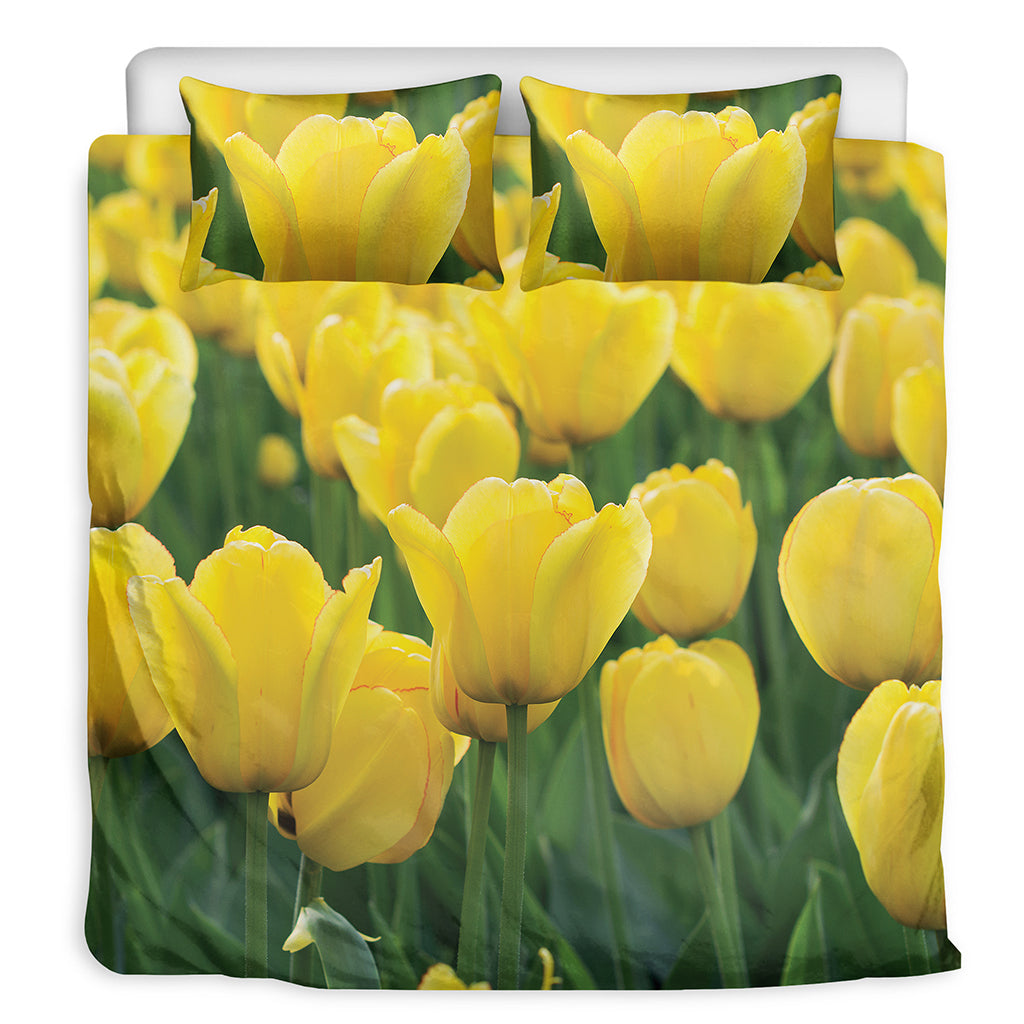Yellow Tulip Print Duvet Cover Bedding Set