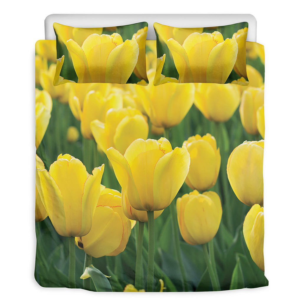 Yellow Tulip Print Duvet Cover Bedding Set