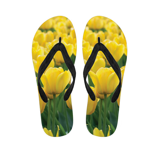 Yellow Tulip Print Flip Flops