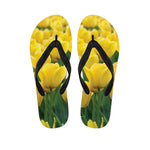 Yellow Tulip Print Flip Flops