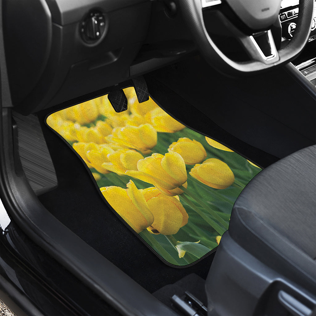 Yellow Tulip Print Front and Back Car Floor Mats