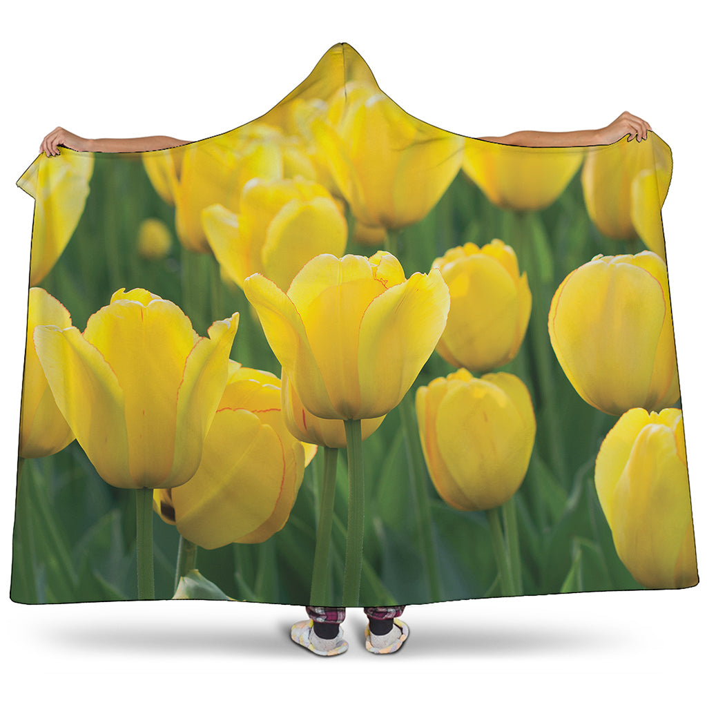 Yellow Tulip Print Hooded Blanket