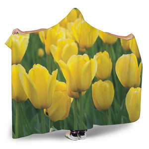 Yellow Tulip Print Hooded Blanket