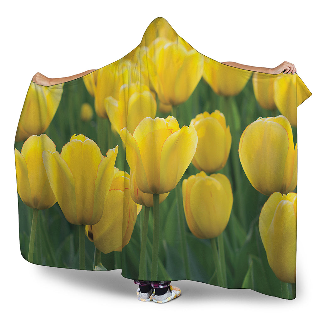 Yellow Tulip Print Hooded Blanket