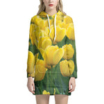 Yellow Tulip Print Hoodie Dress